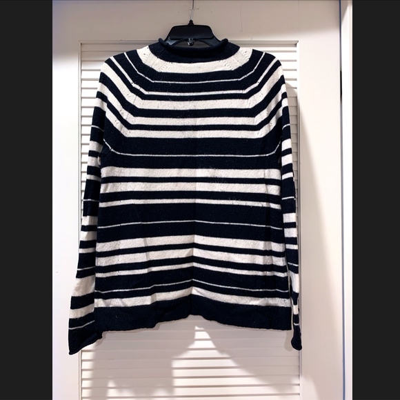 Merino Wool Blend Stripe Mock Neck Sweater - Picture 2 of 5